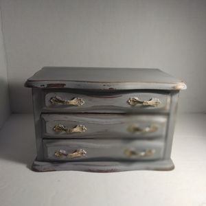 Vintage Upcycled Grayish Blue Distressed Wooden Jewelry Box